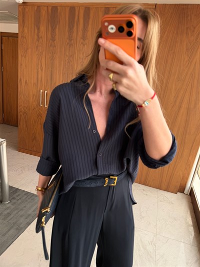 %100 Cotton , Lacivert Tencel Gömlek