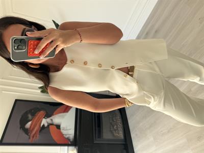 Gold Düğmeli , Ekru , Çelik Örme Yelek
