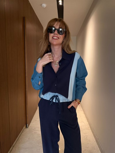 Orijinal Model , Lacivert & Buz Mavi , Jean Detaylı , Tencel Premium Takım