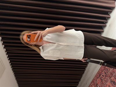 Çizgili Beyaz, Parıltılı Taşlı Tencel Gömlek