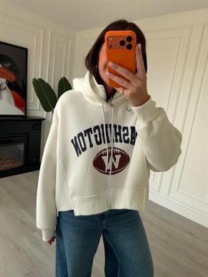 Yakası Fermuarlı , Kapüşonlu , Ekru Sweatshirt