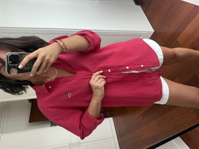 Orijinal Marka Fuşya Keten Gömlek