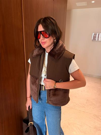 Orijinal Model , Peluş Yaka , Kahverengi , Premium Yelek