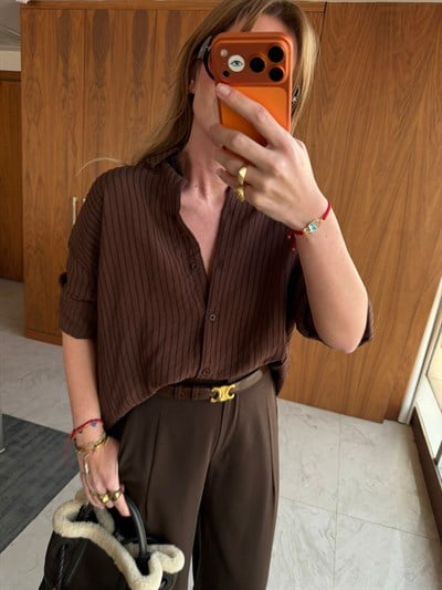 %100 Cotton , Acıkahve Tencel Gömlek