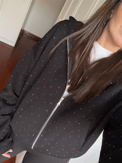 Taş Çakımlı , Parıltılı , Siyah Sweatshirt