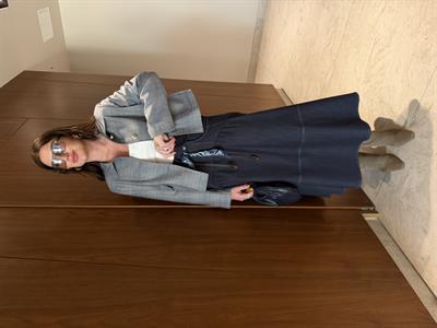 Fularlı Deri Kemerli , Lacivert , Tasarım Jean Etek