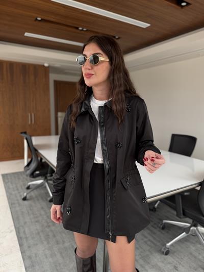 Orijinal Model , Deri Yakalı , Taş İşlemeli , Premium Siyah Mont