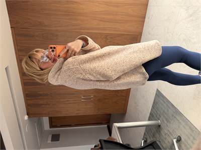 Önden Fermuarlı Dik Yaka Bej Teddy Mont