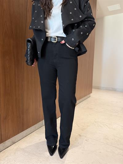 Siyah Kemerli , Likralı , Boru Paça Jean