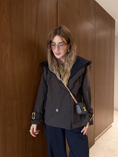 Çıkabilir Kapüşonlu , Trençkot Detaylı , Acıkahve & Lacivert Takım