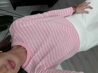 Orijinal Marka , Pembe Çizgili , Bisiklet Yaka , Merserize