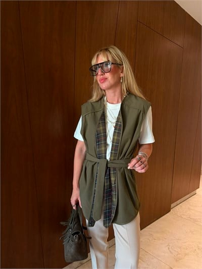 Orijinal Model , İçi Ekoseli , Kuşaklı , Haki Yelek