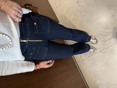 Önden Gold Düğme Detaylı , Likralı , İspanyol Jean Pantolon