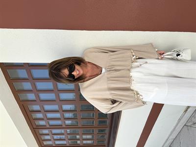 Sedef Pul İşlemeli , Tencel Keten Bluz