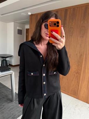 Orijinal Model Jean Detaylı Siyah Tasarım Triko