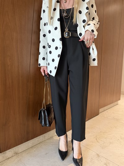 Siyah Deri Kemerli , Siyah , Fileto Pantolon