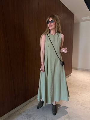 Süet Çantalı , Tencel , Haki Elbise