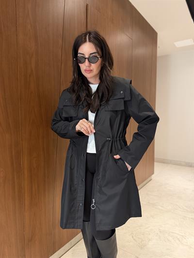 Yaka Detaylı , Siyah Trençkot