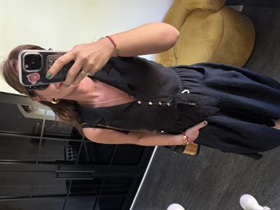 Siyah Önden Düğmeli, Arkası Lastikli Premium Tencel Yelek