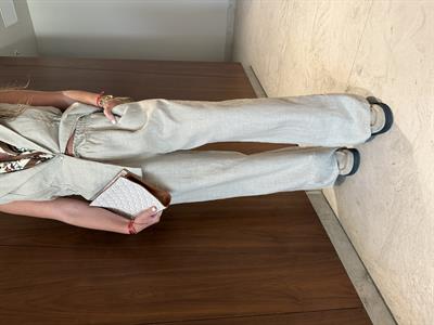 Orijinal Marka , %100 Coton , Beli Lastikli , Bej Palazzo