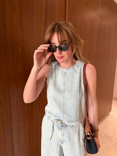 Orijinal Marka , Yumuşacık , Bluz & Palazzo Buz Mavisi , Tencel Jean Takım