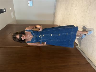 Orijinal Marka , Gold Düğme Detaylı , Kemerli , Premium Jean Elbise