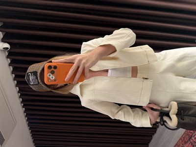 Önden Fermuarlı , Açık Bej , Likralı Gabardin Ceket