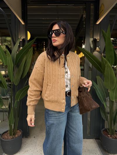 Orijinal Model , Saç Örügülü , Premium Yün , Camel Ceket