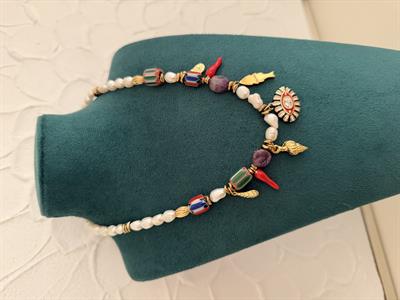 Charmlı, Göz Detaylı, Renkli İnci Kolye