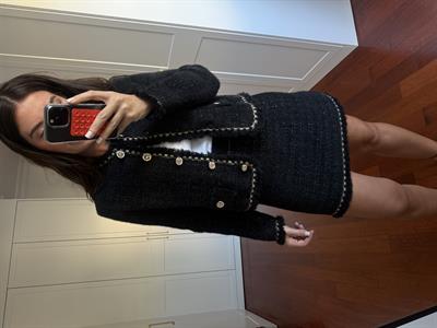 Parıltı Geçişli Siyah Triko Premium Tüvit Etek