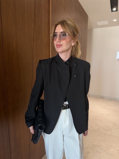 Orijinal Model , Çift Düğmeli , Siyah Blazer Hot Ceket