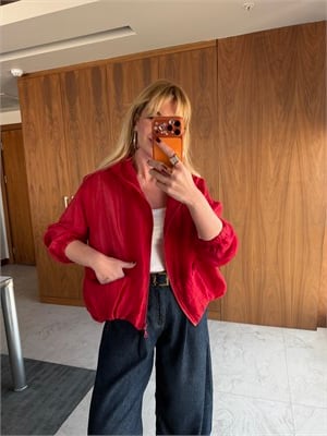 Premium Kırmızı Tencel Bomber Ceket