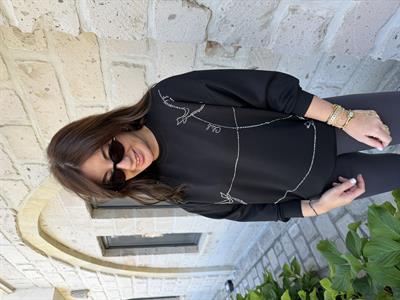 Orijinal Marka , Taş İşlemeli , Siyah Sweatshirt