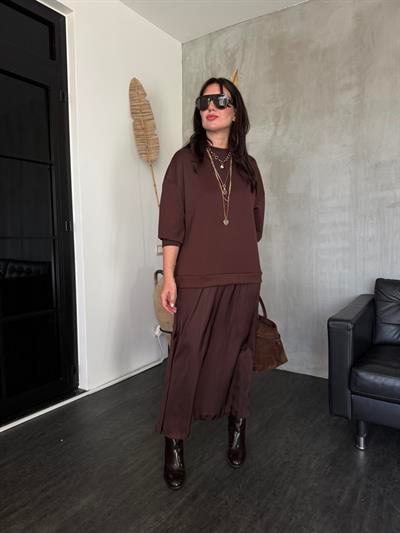 Orijinal Model , Modal Sweat & Saten , Acı Kahve Elbise 