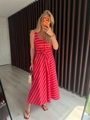 Orijinal Model , Pembe & Kırmızı Çizgili , Kuşaklı Elbise
