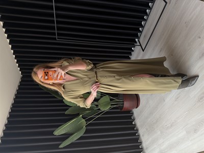 Orijinal Model , Double Krep Kumaş , Kemerli Haki Elbise