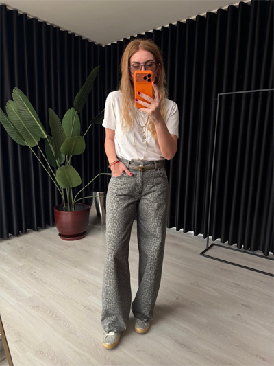 Orijinal Marka , Taş İşlemeli , Füme Leopar Jean