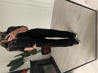 Siyah, Beli Lastikli, Gabardin Tencel Premium Palazzo Pantolon