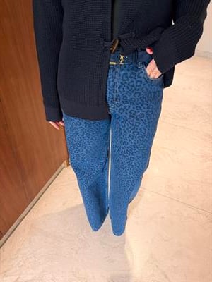 Leopar Desenli , Lacivert , Premium Palazzo Jean