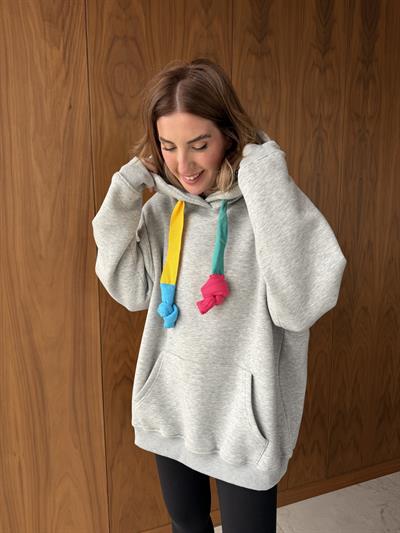 Renkli Bağcıklı , Gri Sweatshirt