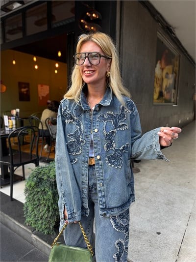 Twist Model Taş İşlemeli Jean Ceket & Pantolon Takım 