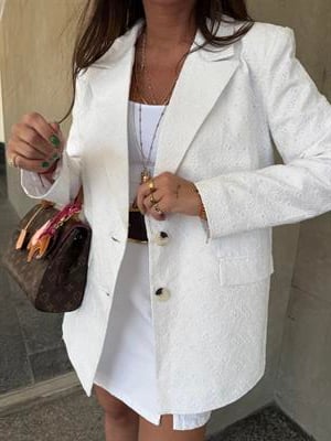 Fistolu , Premium , Beyaz Blazer Ceket