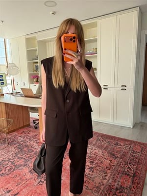 Orijinal Marka , Acıkahve , Blazer Yelek & Likralı Pantolon Takım
