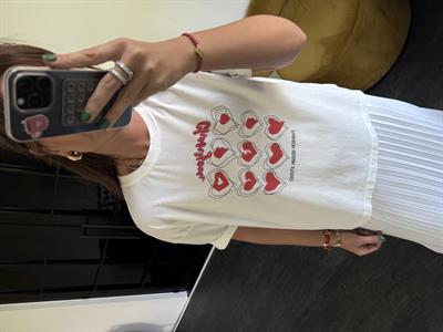 Kalp Desenli , Ekru T-shirt