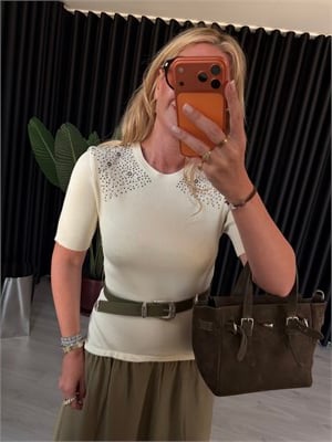 Orijinal Model, Kemerli, Taşlı Triko & Tencel Mix Elbise