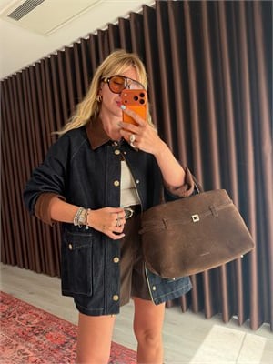 %100 Cotton İçi EKose Astarlı Kadife Yaka Jean Ceket 
