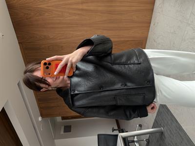 Orijinal Model İçi Teddy Astarlı Siyah Mat Deri Mont