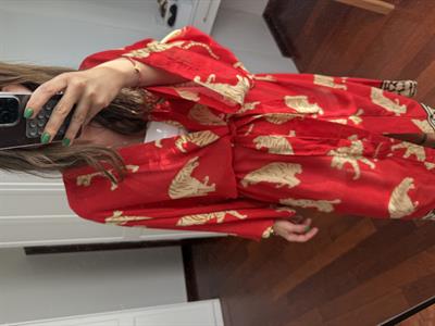%100 Pamuk , Kaplan Desenli , Kırmızı Kimono