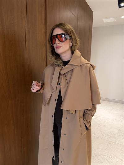 Çıkabilir Kapüşon & Pelerinli , Premium , Camel Trençkot