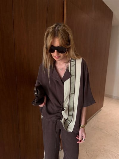 Orijinal Model , Ayarlanabilir Büzgülü , Colorblock Acıkahve Takım